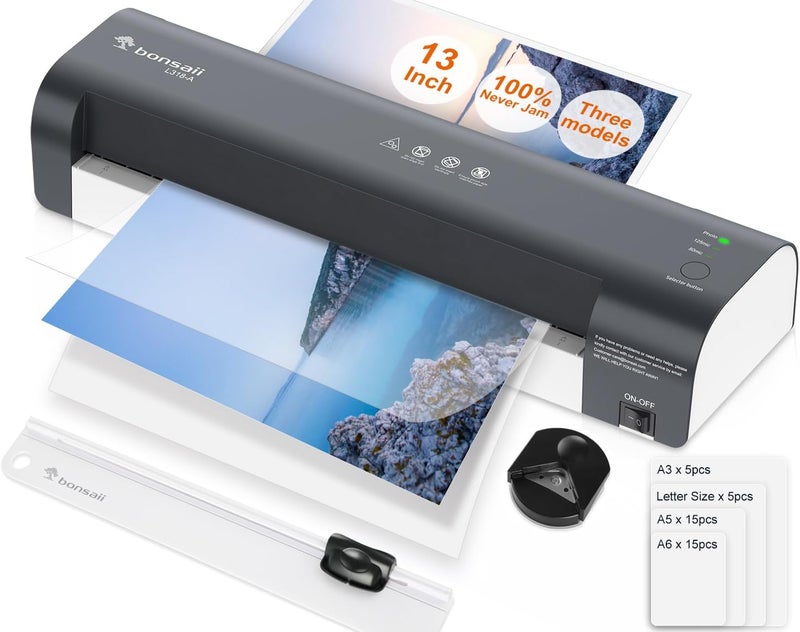 bonsaii Laminator, 13 Inch 7-in-1 Thermal Laminator Machine with Never Jam Technology, with 40 Laminting Sheets for Home, Office, and Classroom Organization Supplies - Image 1